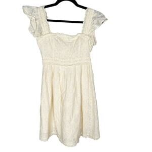 Just Me Small S Cream Floral Embroidered Lace Sleeve Mini Dress Summer Sundress